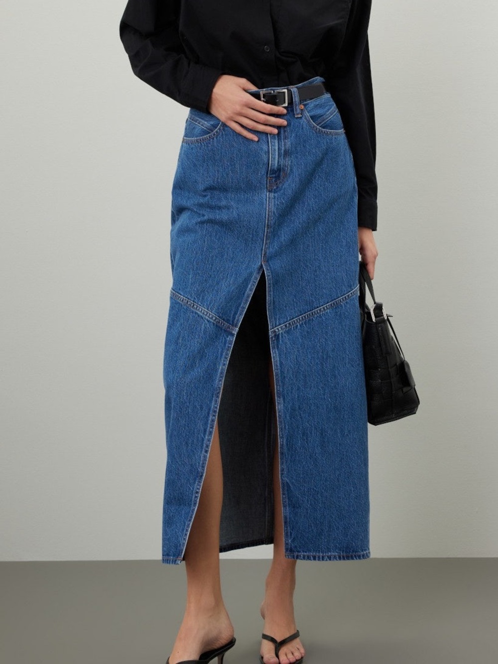 Madewell Denim Mid-Rise Maxi Skirt Front Slit Size 28 Blue 100% Cotton VGC